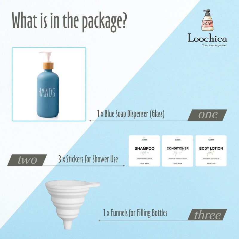 Loochica Blue Glass Kitchen Soap Dispenser, Detergent Dispenser or Hands Soap Dispenser for Kitchen Sink, Blue Soap Dispenser, Modern Blue Decor Soap Pump for Kitchen Organization - Image 2